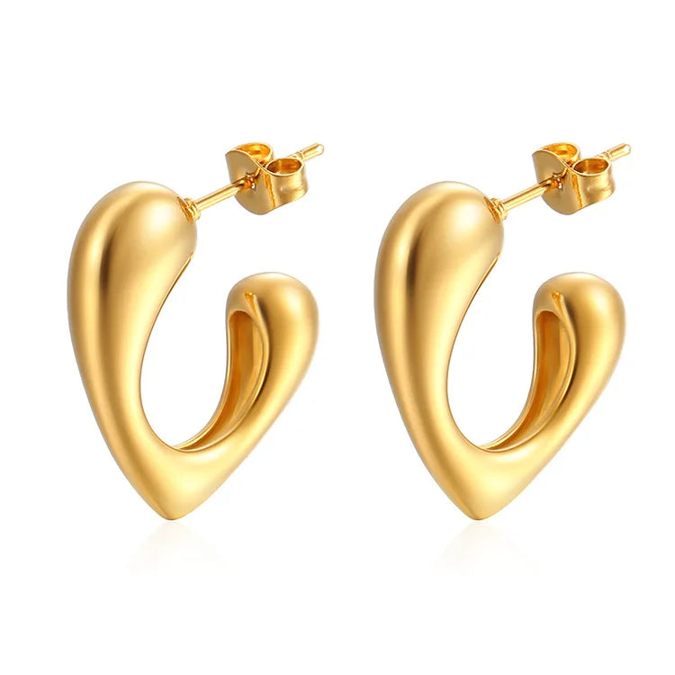 Stainless Steel Heart Stud Earrings Women 18K Gold Plated Jewelry Versatile Geometric Metal Love Earrings