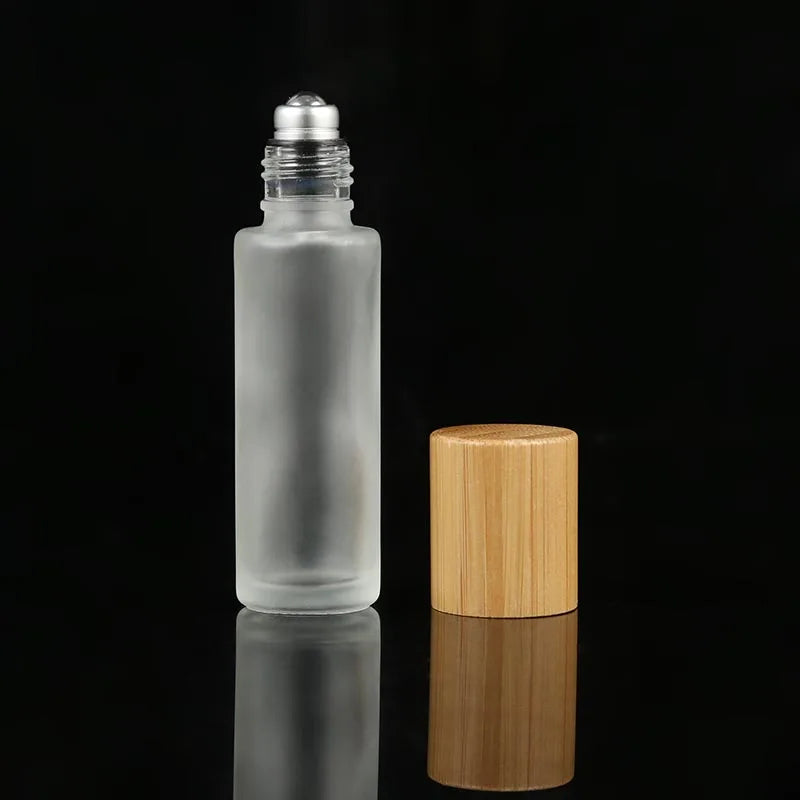 15ml Frosted Glass Bottle with Bamboo Cap Aluminum Base Steel Ball