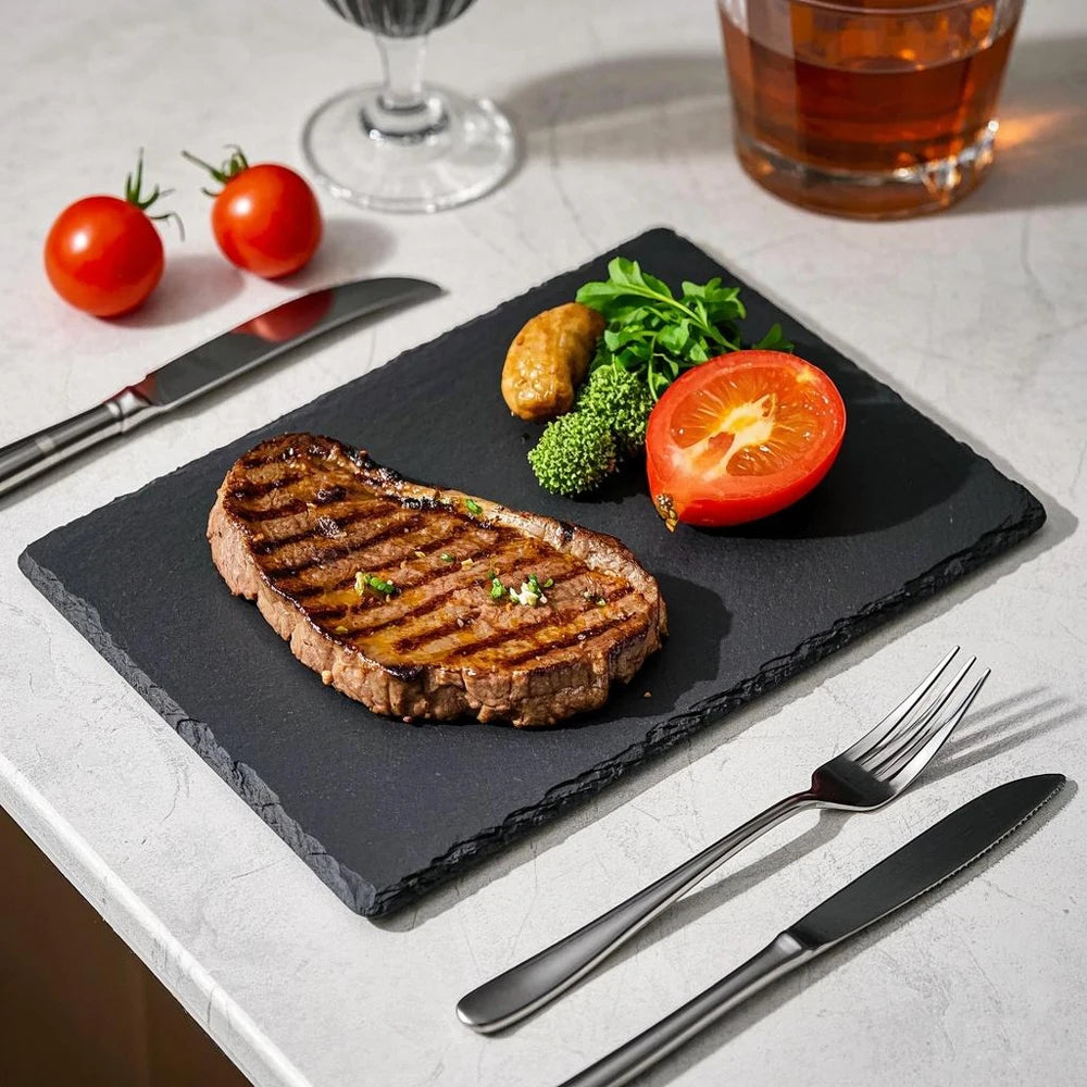 Wholesale Black 200x300x4-6mm Rectangle Catering Slate Stone Dishes and Plates