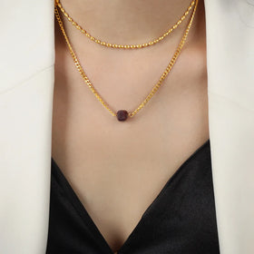 Cross-Border Hot Sale Double-Layer Geometric Sugar Natural Agate Pendant Stainless Steel Necklace Clavicle Chain Jewelry