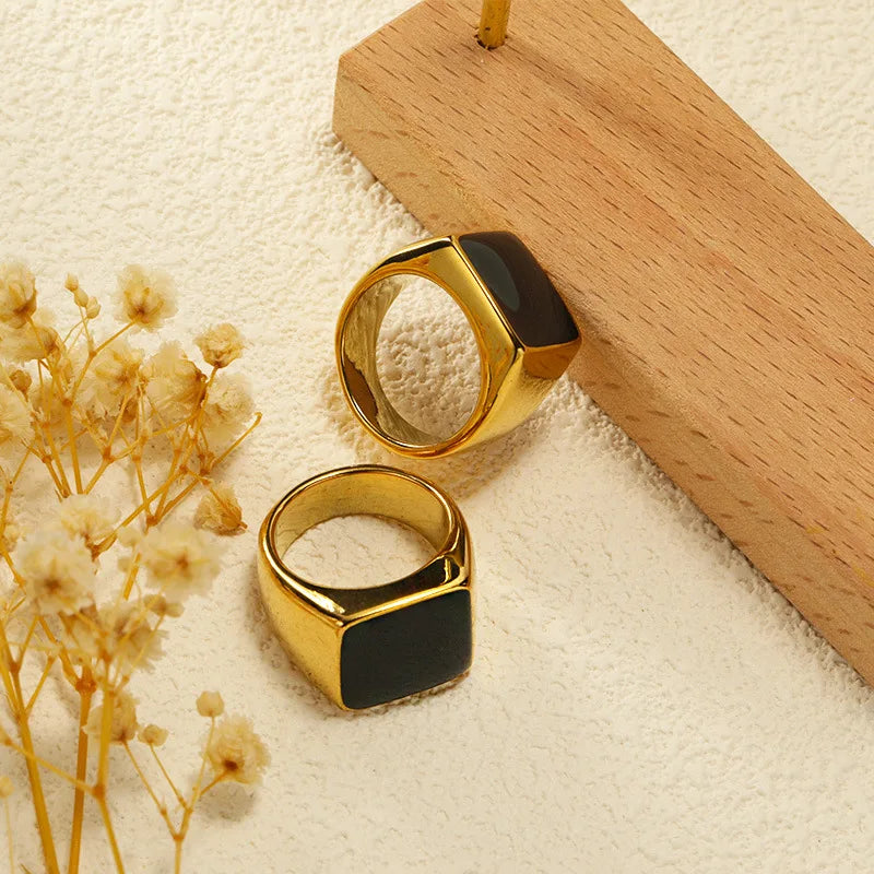 Nabest Stainless Steel Black Acrylic Charm Ring Jewelry Women Waterproof PVD Plated Personalized Finger Rings