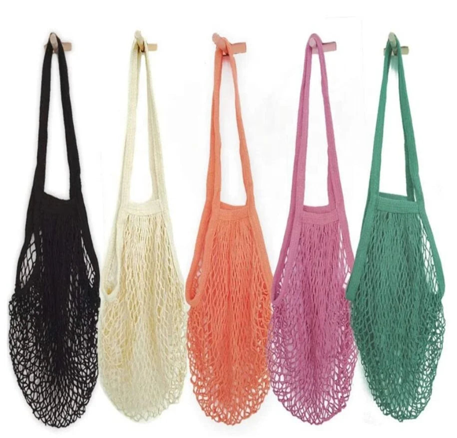 Hot Sale Custom Logo Reusable Mesh Net Woven Cotton Shopping Bags Grocery Store Tote for Food Storage String Shopper tote Bag