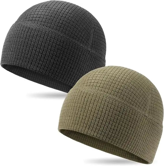 Grid Fleece Tactical Skull Cap All Weather Waffle Beanie with 3D Embroidery and Handwork for Outdoor Activities