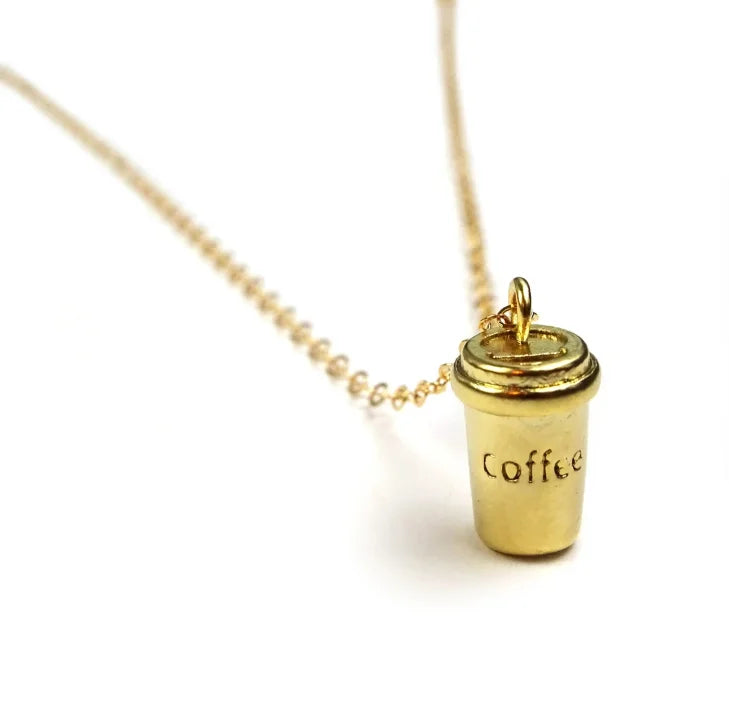 NM1345A Fashion Lover Gift Jewelry Women's 18k Gold Plated 3D Coffee Mug Cup Charm Stainless Steel Chain Necklace