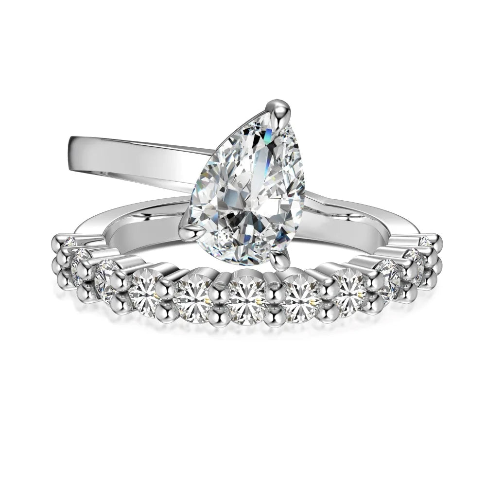 Dylam Wholesale Silver 925 Engagement Wedding Bridal Ring Cz Cubic Zirconia Pear Stackable Eternity Bands Ring S Jewelry Women
