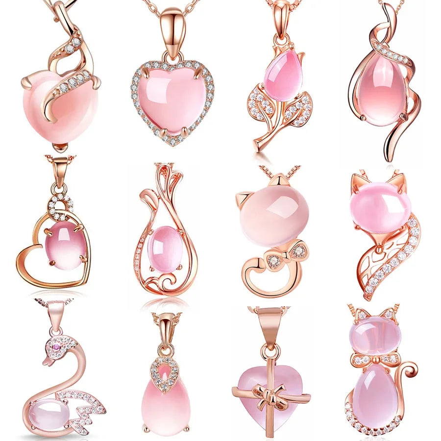 Crystal Rose Cat Eye Pendant S925 Silver Plating Necklace Crystal Pendant Necklace for Women Gemstone Jewelry