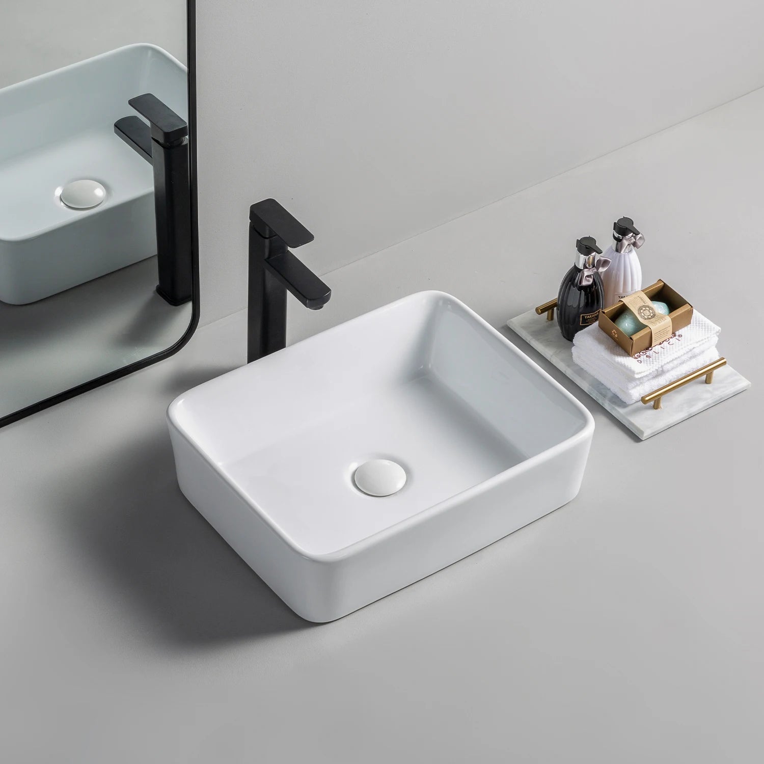 New Design Hot Sale Umywalka Countertop Rectangular Ceramic Wash Hand Basin Bathroom Sink
