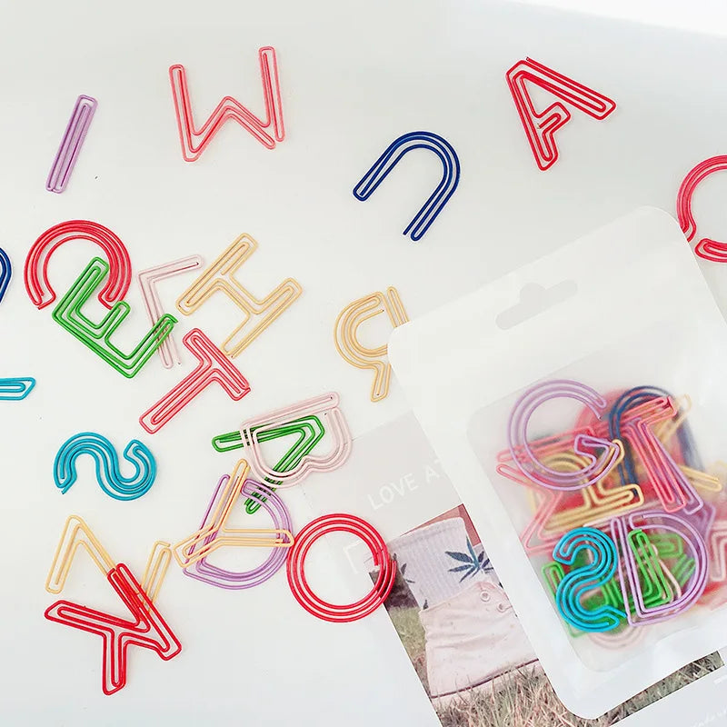 New Colored Letter Words Metal Paper Clips Set Office School Student Paper Document Organizer Clips Bookmark Stationery 26pcs