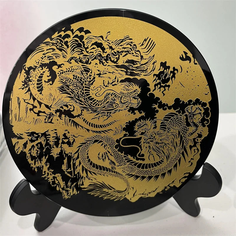 15cm Obsidian Mirror Natural Semiprecious Stone Obsidian Dragon Healing Quartz Crystal Mirror for Decoration