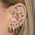 Ear Studs Hoops Ear Piercing Zircon Butterfly Heart Women Cartilage Helix Daith Conch Tragus Earring Jewelry Gift