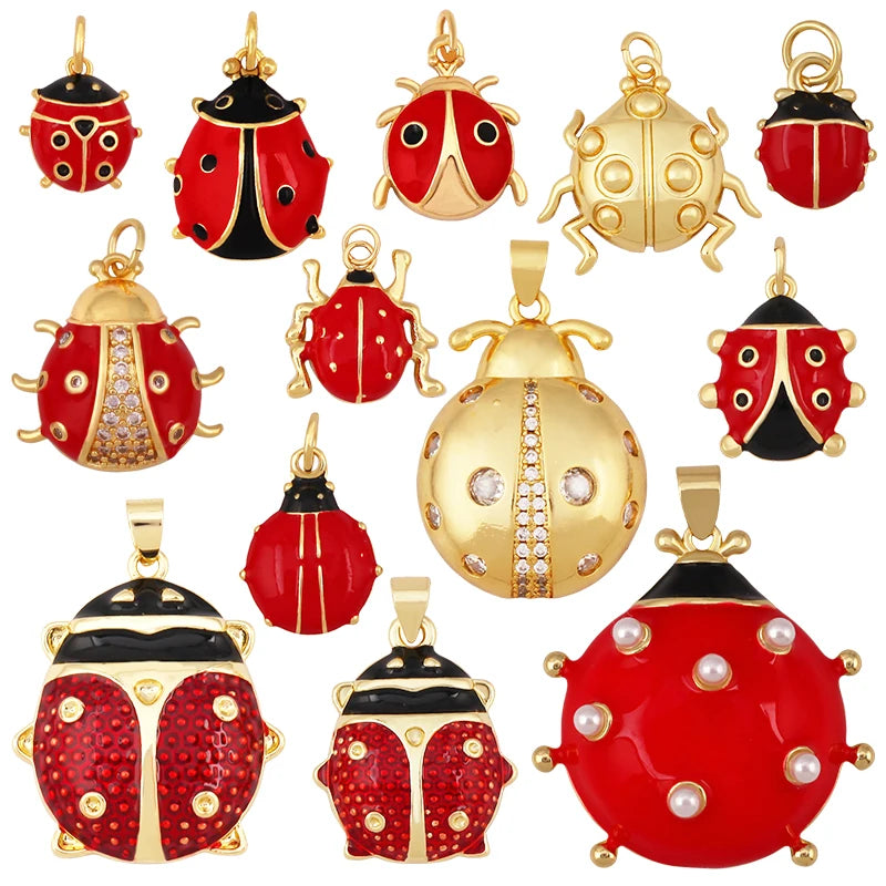 Fashion Enamel Red Ladybird Charm PendantReal 18K Gold Plated Zircon Necklace Bracelet Pendant Handmade Jewelry Accessories S66