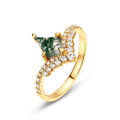 Wholesale Gold Jewelry Dainty Sterling Silver Cubic Zirconia Ring Rhombus Shape Aquatic Green Moss Agate Ring for Women