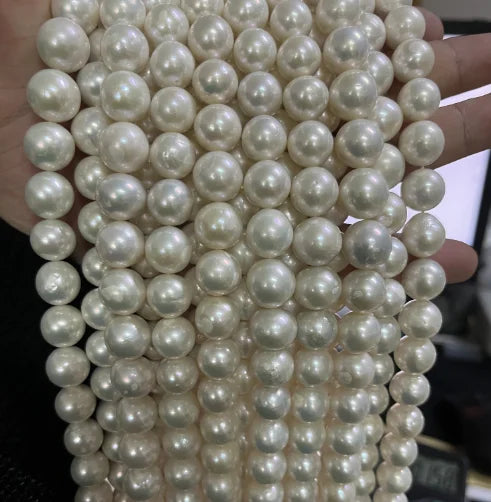 Natural White 11-13mm Edison Round Shape Freshwater Pearl Strand for Necklace Making