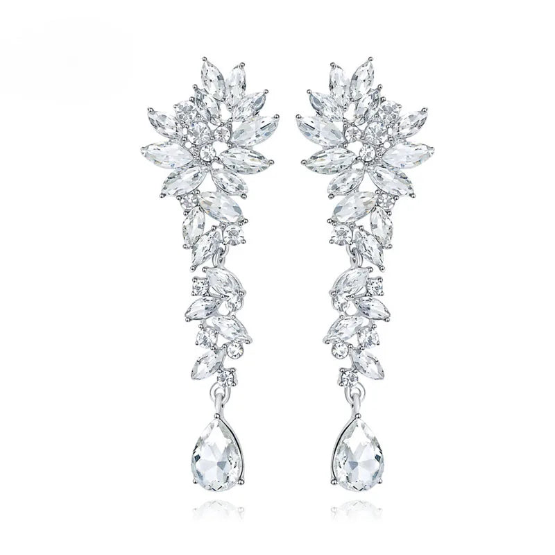 SLBRIDAL Crystals Rhinestones Wedding Dangle Earrings Bridesmaids Chandelier Earrings Bridal Drop Earrings Women Girls Jewelry