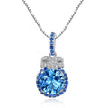 Feminine Dainty 925 Sterling Silver Blue Topaz Necklace for Women in White Gold