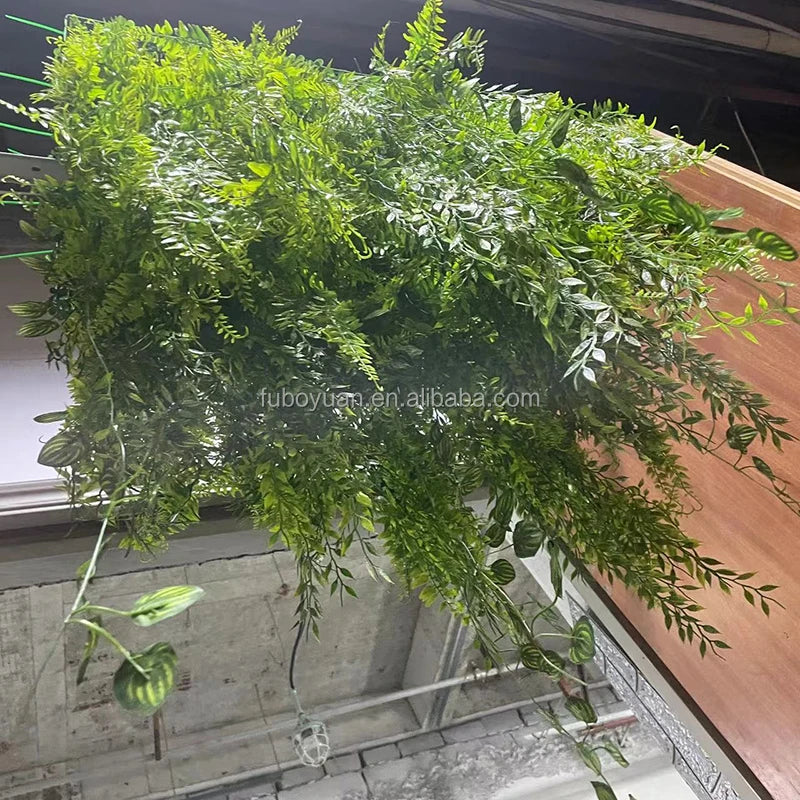 Wholesale Bulk Green Faux Foliage Grass Vine Fake Greenery Tropical Fern Leaf Garland Artificial Wall Hanging Plant From Ceiling