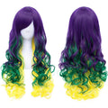 Purple Green Yellow Cosplay Wig Mardi Gras Carnival Party Wig Long Wavy Wig