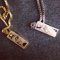 Hot US Cash Charm Necklace $100 Dollar Necklace 18K Gold Plated Stainless Steel Hip Hop Design Urban Street Dollars
