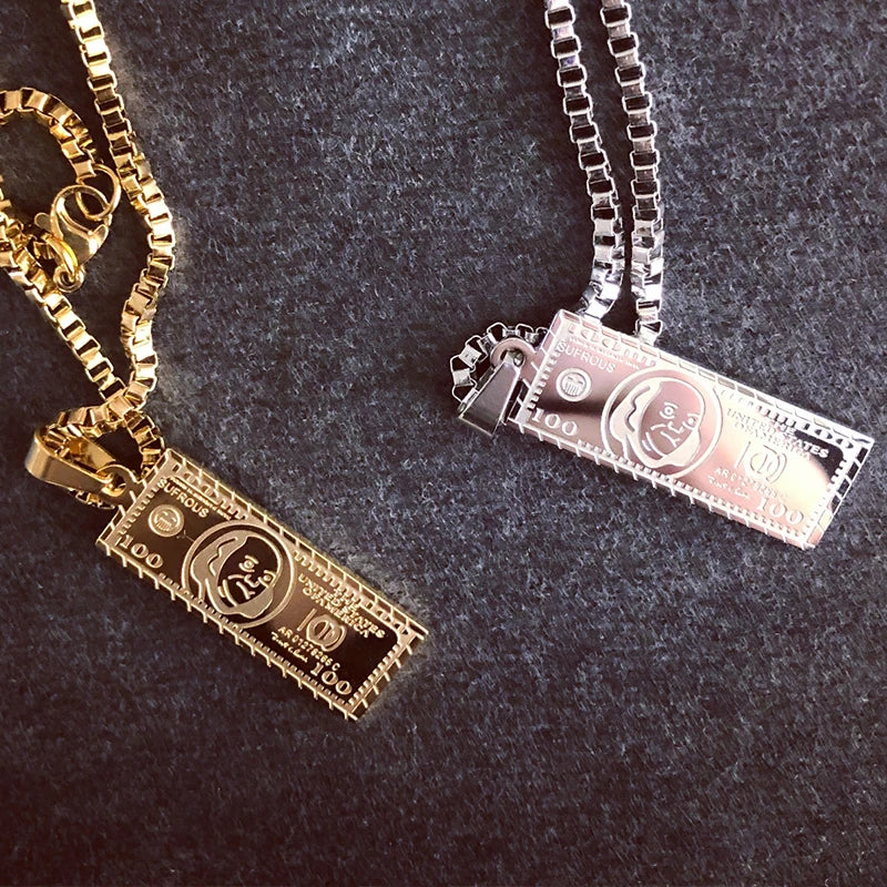 Hot US Cash Charm Necklace $100 Dollar Necklace 18K Gold Plated Stainless Steel Hip Hop Design Urban Street Dollars