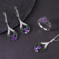 W0467 Wholesale Personalized Jewelry Natural Inspired Purple Stone Rhodium Plated Sterling Silver Natural Amethyst Jewelry Set