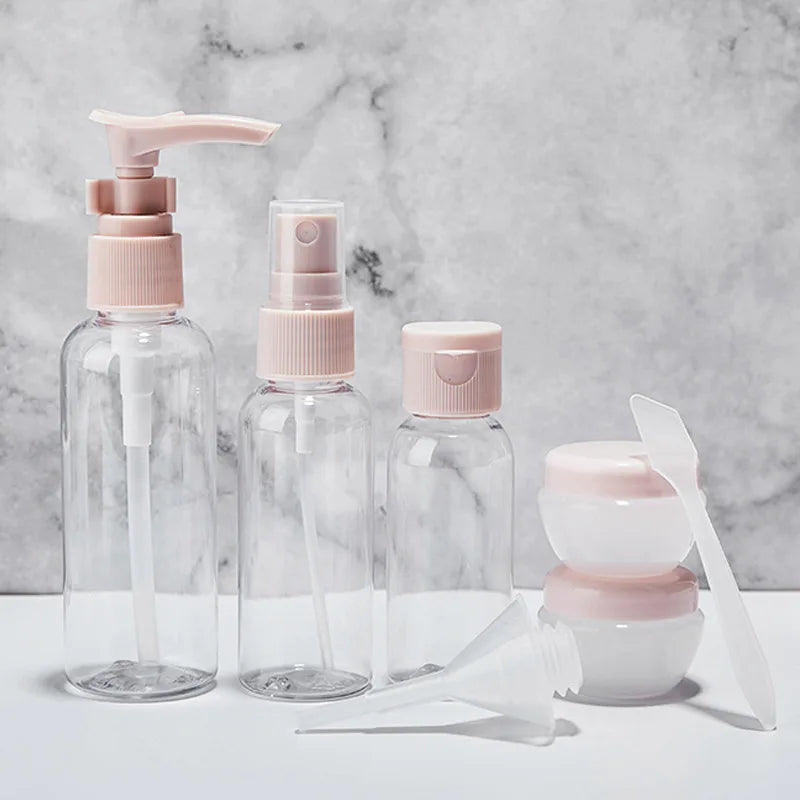 Mini Pink White Travel Bottle Set for Cosmetic PackagingPlastic Travel Set Cosmetic ContainerTravel Kit Plastic Bottles