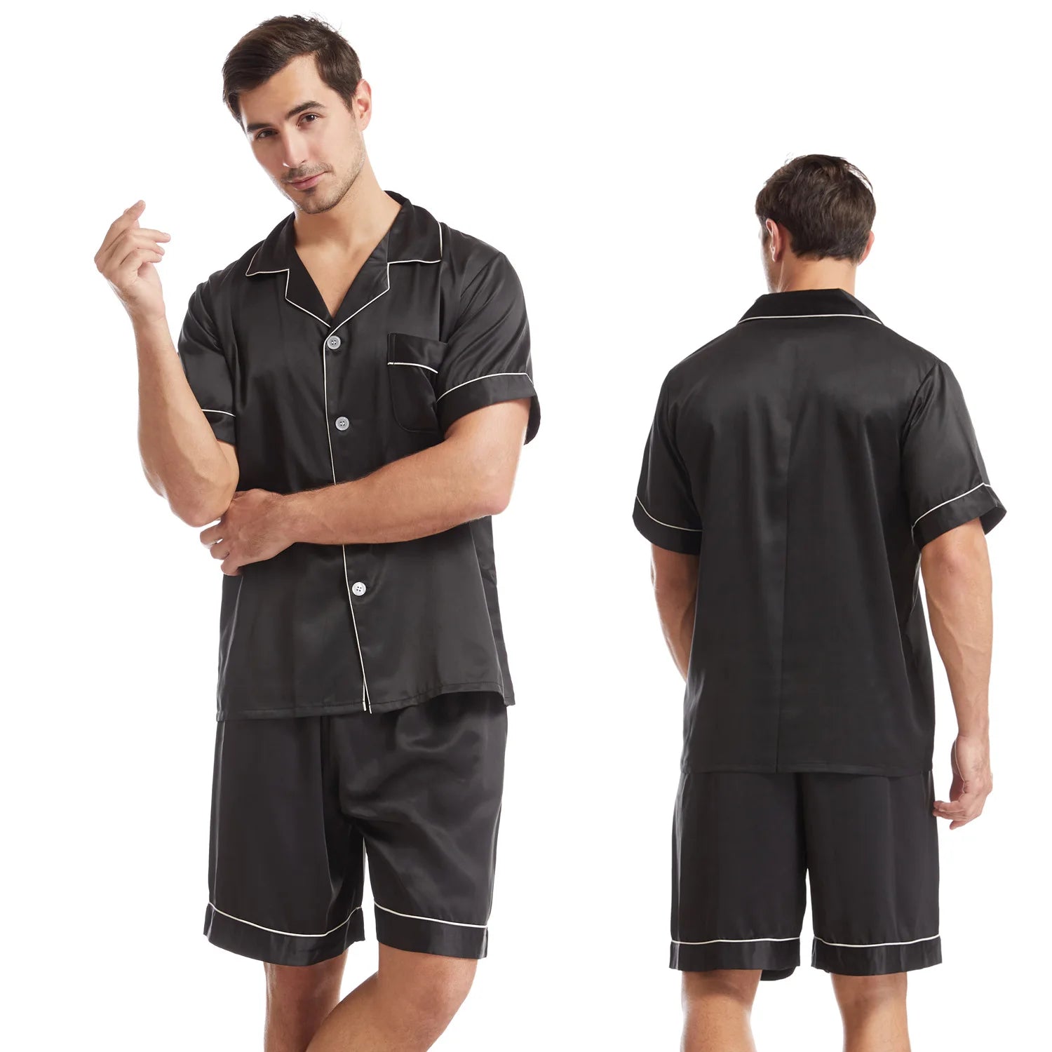 Customized Night Dress for Men XL Silk Satin Pajamas Men Short Set Summer Pijamas Men Silk Sleepwear Set