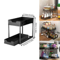 Sink Storage Rack - Double Sliding Cabinet Basket with Hooks - Multi Functional Cabinet Storage Rack Suitable for Home Kitchens