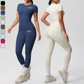 XW-7103+7108 Women's Gym Leggings & T-Shirt Set Quick Drying Outdoor Fitness Yoga Wear Plus Size Shorts