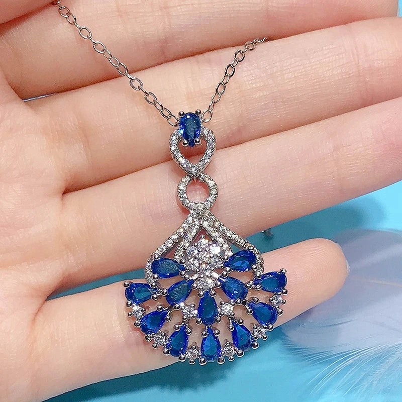 CAOSHI 925 Silver Plated Trendy Waterdrop Blue Gem Stone Zirconia Necklace in Bulk  Peacock Pendant Necklace for Women