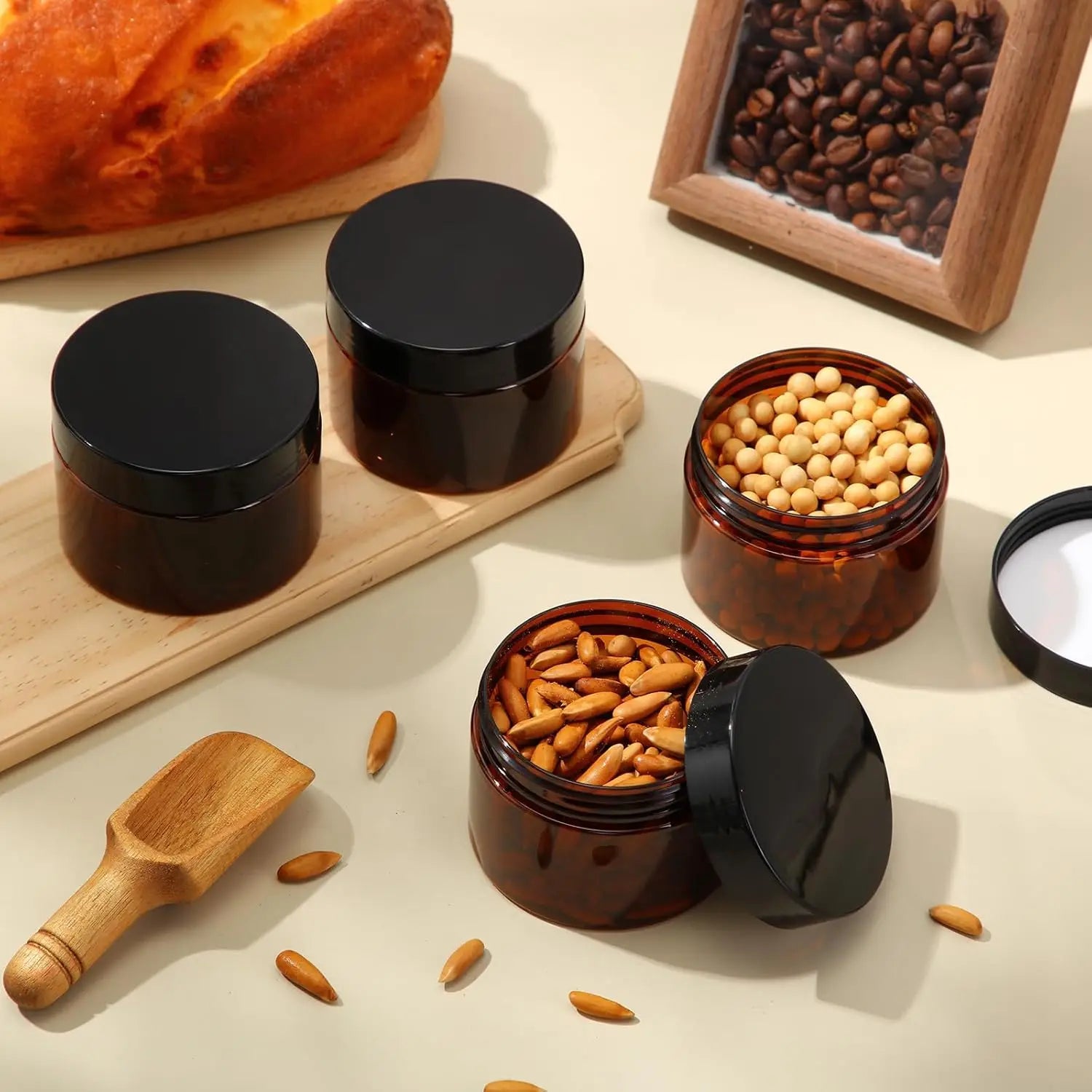 Thick Durable Leak-Proof PET Plastic Jars 4oz 120ml 5oz 150ml 8oz 250ml Brown Amber Wide Mouth Black Lids for Cosmetics Lotion