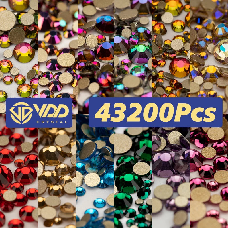 VDD 43200Pcs Wholesale SS4-SS20 Mix Size Rhinestone Crystal Gold Flatback Glitter Stone for DIY Decorations Nail Art Accessories