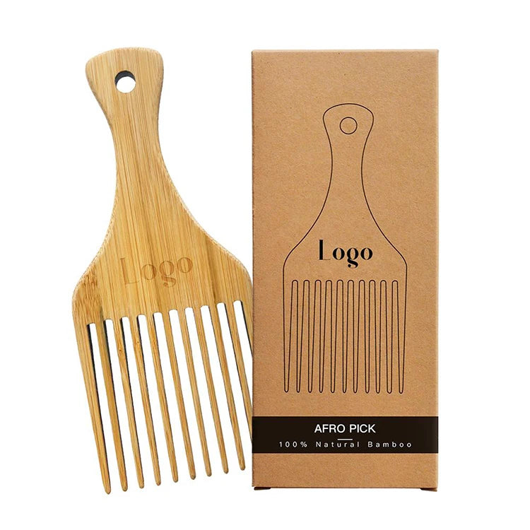 Men's Anti-Static Wide Tooth Oil Head Bamboo Wooden Hair Comb for Home Use-Beard Afro Pick Comb Styling