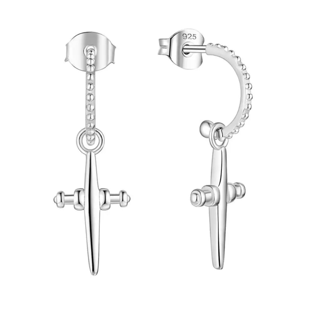 925 Sterling Silver Beaded Hoop Custom Gold Plated Jewellery Dangle Cross Earrings for Women