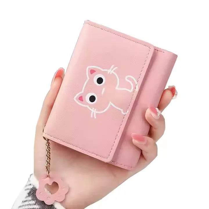 Cartoon Solid Cute Color Student Wallet for Girls PU Leather Women Wallet Lady Mini Purse ID Card Holders