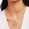 Colored Diamond Compass Pendant Necklace - Gold