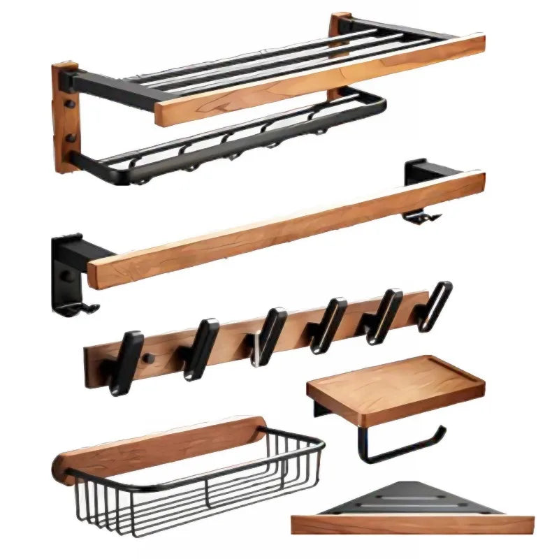 Bathroom Walnut Storage Rack Hardware Accessories Set Washroom Toilet Accessory Set Wooden Bathroom Accessories Set
