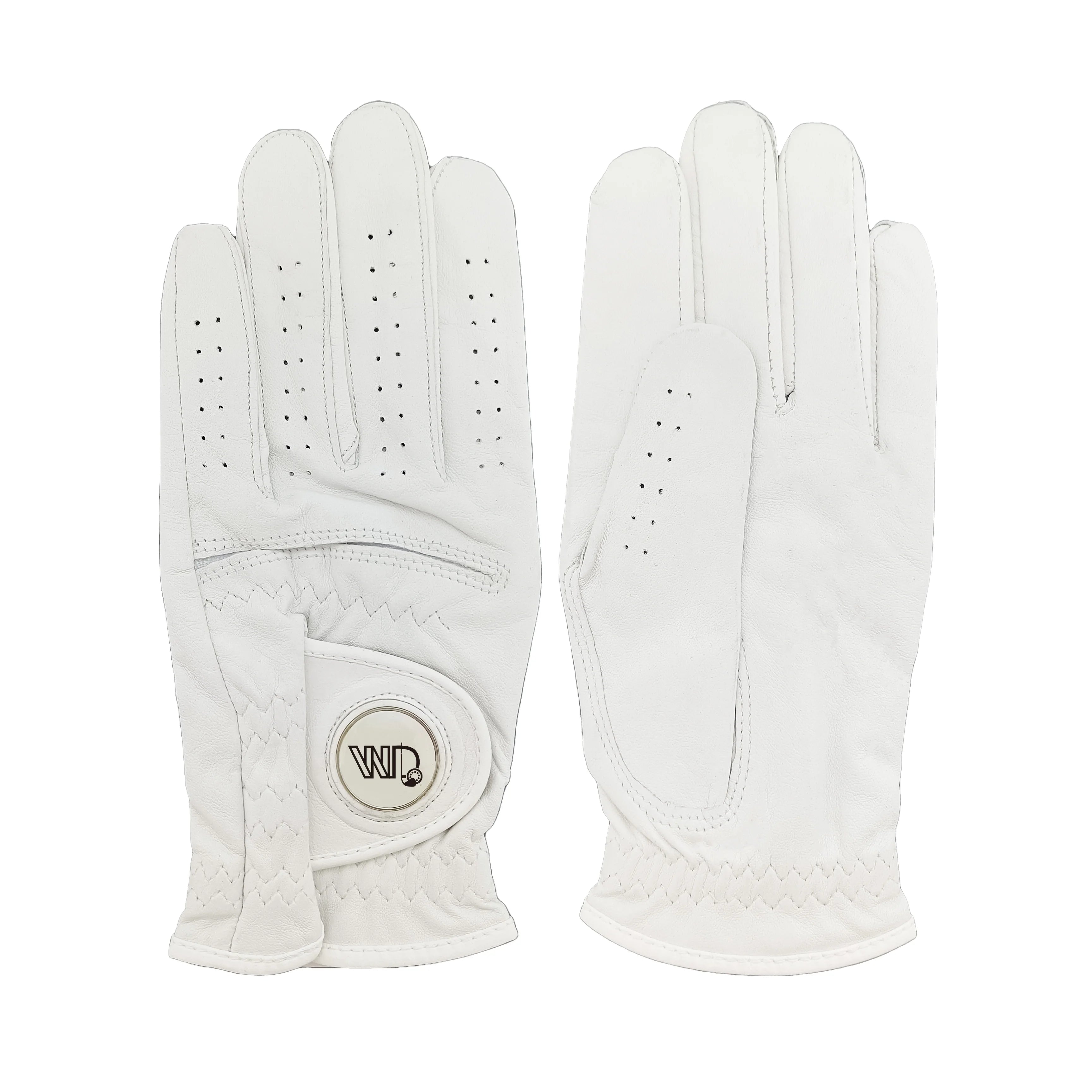 Wholesale Custom Logo Packaging Soft Cabretta Leather Hand Golf Gloves With Magnetic Ball Marker for Men