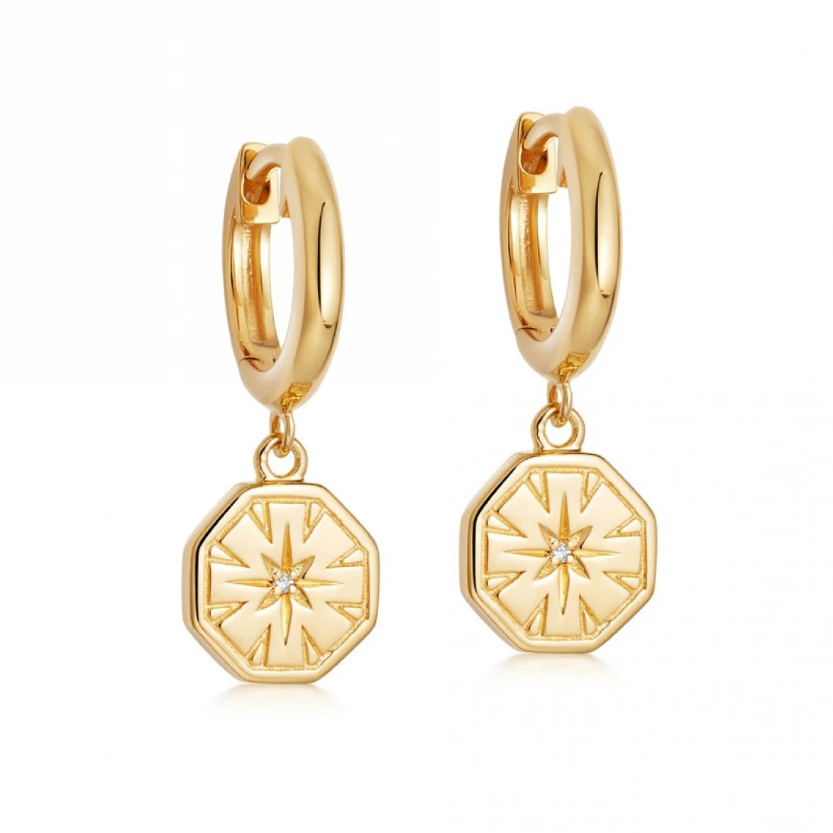 Gemnel Fashion Designer 925 Sterling Silver 18k Gold Celestial Dial Drop Hoop Huggie Earrings