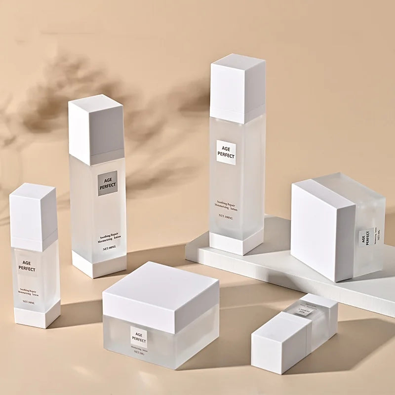 Luxury Square Cosmetic Bottles Jars Set - Clear Black Frosted 15ml 100ml Glass  Lotion Pump Bottle 30g 50g Cosmetic Cream Jar