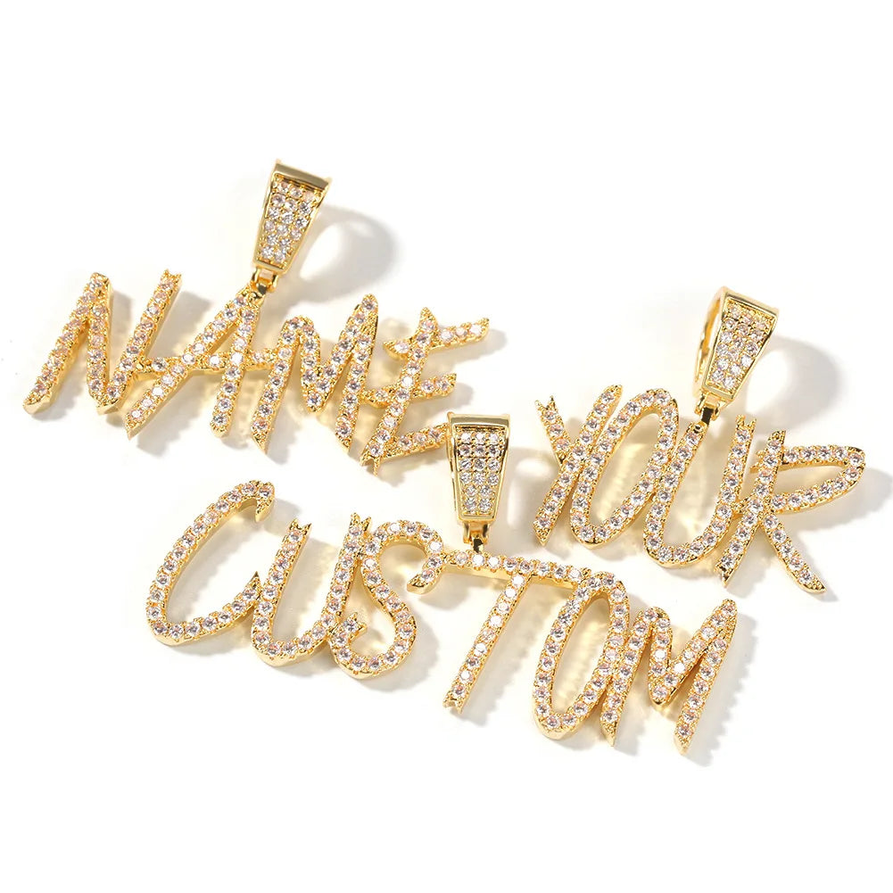 Trendy DIY 18K Gold Plated Personalized Name Necklace Small Cursive Letters Brass Material Rope Chain Zircon Popular Gift