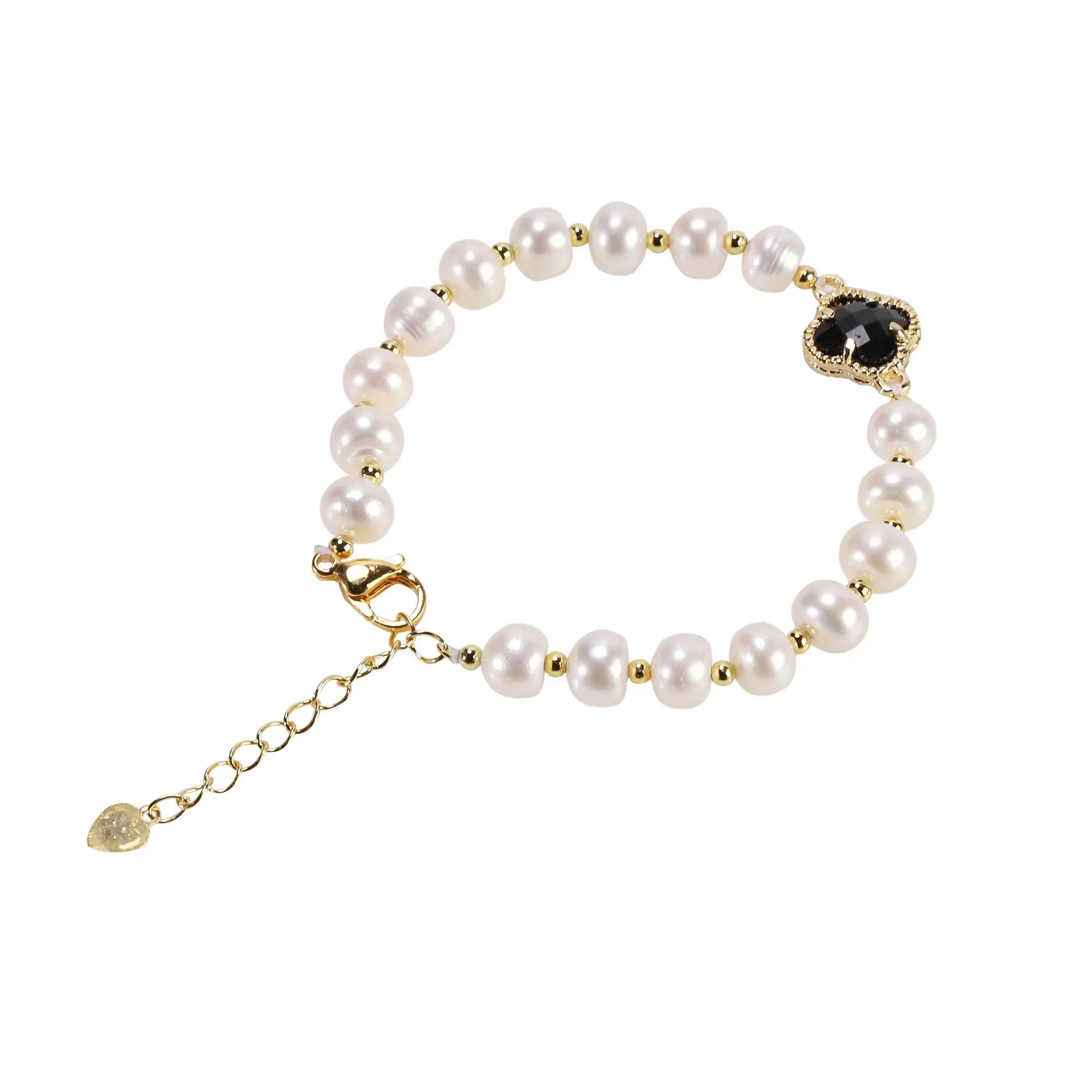 7 Inches Long 7-8mm Freshwater Flat Bead Silver Gold-plated Stretch Line Pearl Bracelet Ladies Fashion Gift Party
