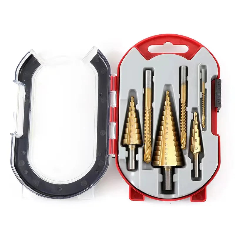 6pcs HSS Diamond Steel Triangular Shank Step Drill Bits Set 4-12mm to 4-32mm Hole Saw Tapered Pagoda for Metal Cutting