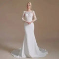 S1120A 2025 Long Sleeve Beaded Lace High Neck Mermaid Princess Dress White Beige Spring Wedding Dress