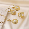 Wholesale Luxury Gold Stainless Steel Plated Women's Jewelry Set Inlaid Pearls for Weddings Parties Includes Necklace Ring