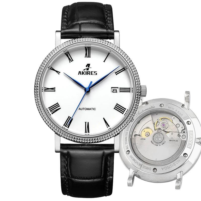 Customized Mechanical Watch Miyota 9015 Watch Big Dial White Enamel Dial 50m Waterproof Low Moq Watch for Men