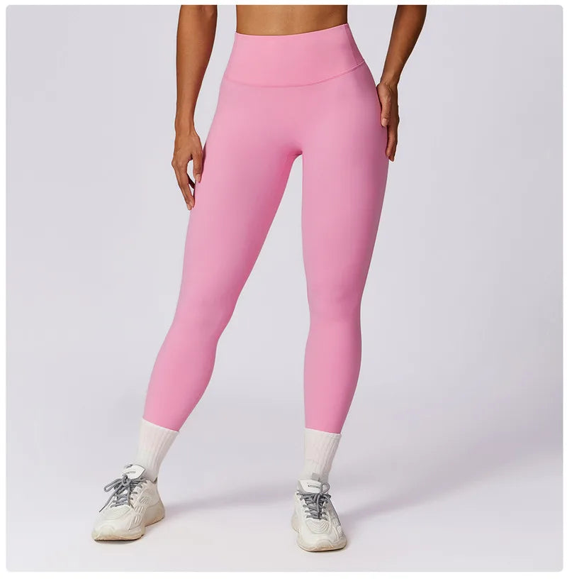 P326 Women's High-Waisted Quick Dry Fitness Leggings Hip Grinding Yoga Pants for Running Solid Pattern Mid Waist Fitness Pant