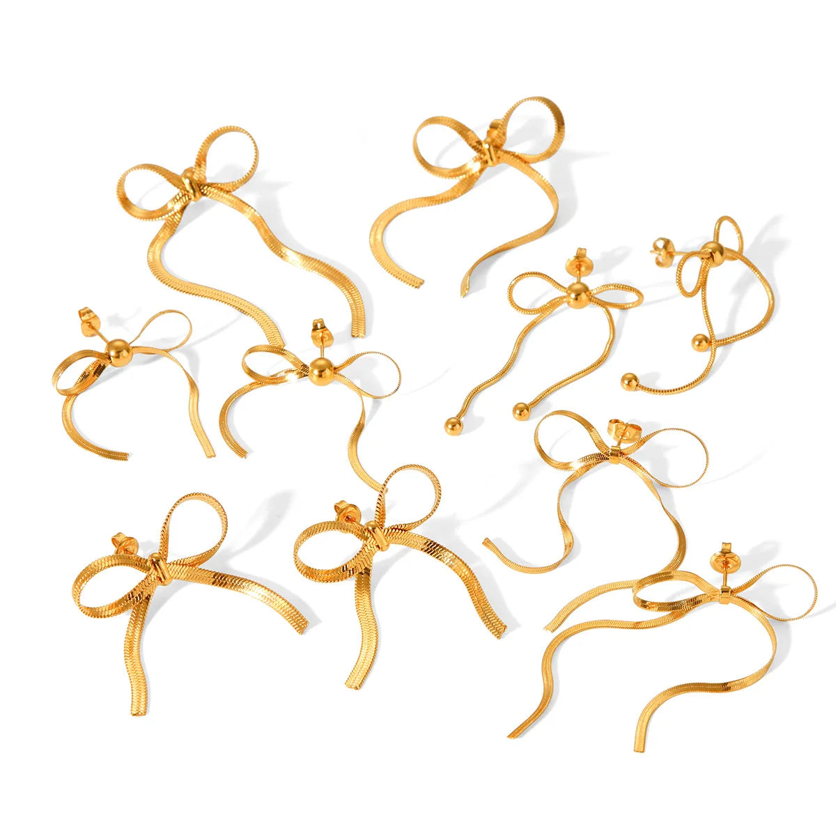 Popular 18K Gold Stainless Steel Minimalist Snake Bones Chain Bow Butterfly Knots Stud Earrings for Girls