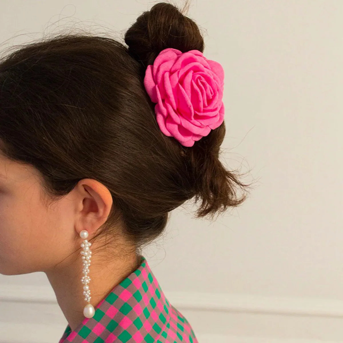 Q&Y New Summer Fabric Rose Hair Accessories 9cm Big High-grade French PC Hair Claws Elegance Flowers Hair Claw Clips for Girls