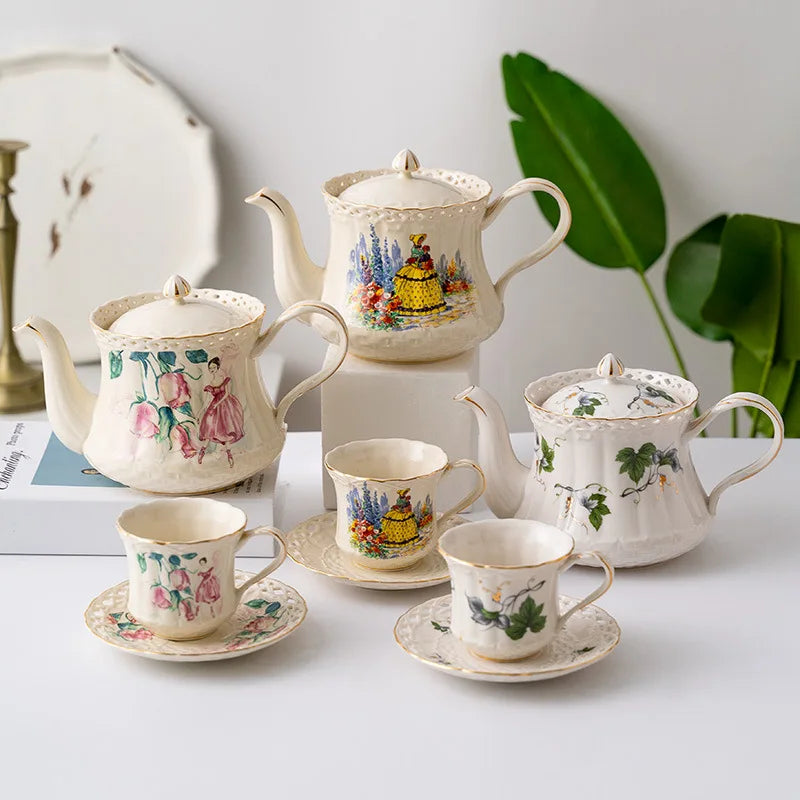 Creative European French Gold Retro Palace Style Coffee Cup Saucer Ceramic Teapot