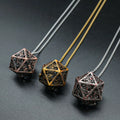 DND Copper Metal Dice Necklace Pendant Polyhedral D20 Dice Box With Chain